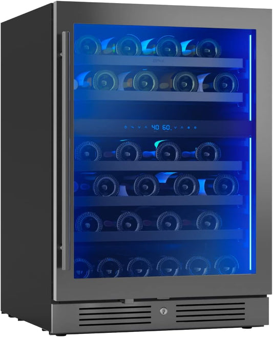 Zephyr Presrv 24" Dual Zone Wine Fridge - Stylish Mini Cooler for 45 Bottles, Perfect for Home Bar and Countertop Use, Freestanding with Elegant Glass Door