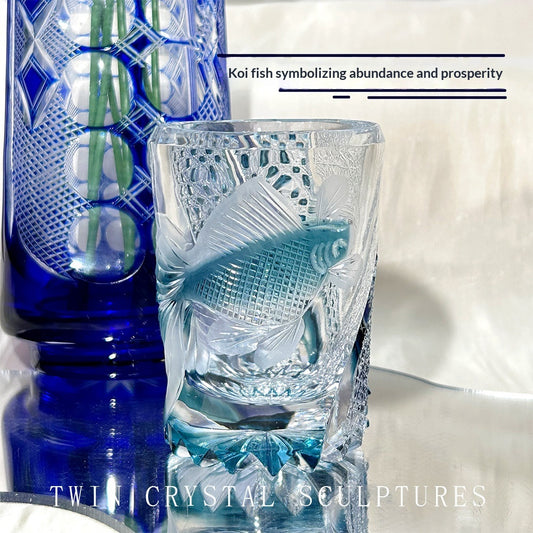 Color: Blue, Capacity: 200ml - Exquisitely Hand Carved Glass Water Hyacinth