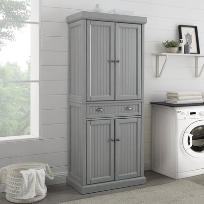 Crosley Furniture Seaside Coastal Pantry with Distressed Gray and Gold Finish