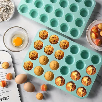Summer 2024 Silicone Mini Muffin Pan, 2 Counts/Set 24-Cavity Mini Muffin Pan, Non-Stick Baking Cupcake Pan, Oven Accessories, Baking Tools, Kitchen Gadgets, Baking Supplies, Kitchen Accessories