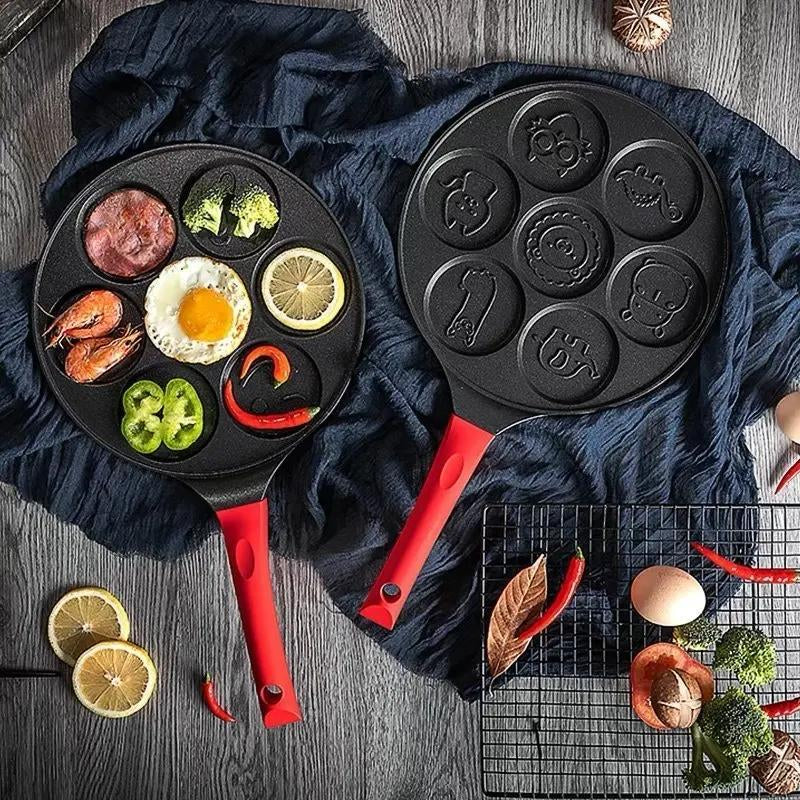 Cartoon Design Non-Stick Pancake and Egg Frying Pan, 7-Cavity Cookware for Gas and Induction Stoves, Ideal for Summer Cooking and Gifting