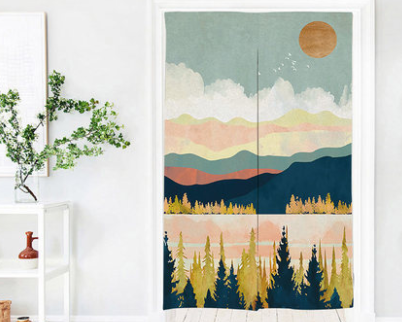 Color: 4abstract mountain peak, Size: 100x200 - Fabric Perforation-free Bedroom Household Bathroom Kitchen Partition Curtain