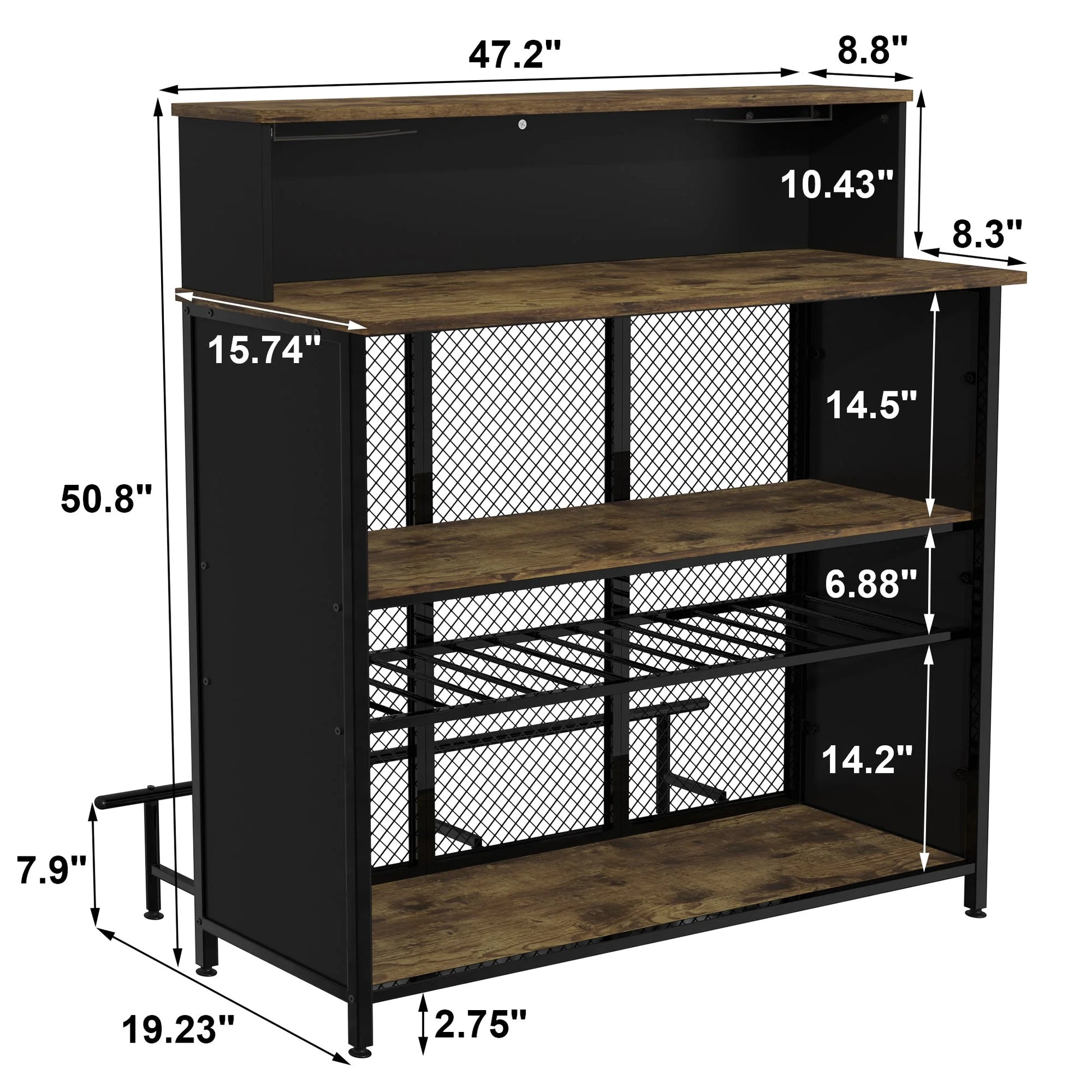 Stylish GDLF Mini Home Bar Cabinet with Storage & Footrest in Wood Gray