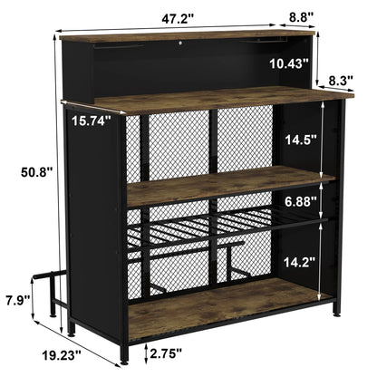 Stylish GDLF Mini Home Bar Cabinet with Storage & Footrest in Wood Gray