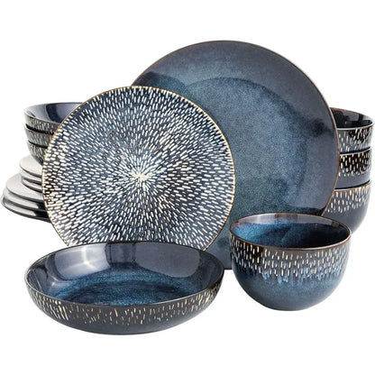 Cobalt Blue Dishes and Plates Sets, Matisse 16 Piece Double Bowl Dinnerware Set