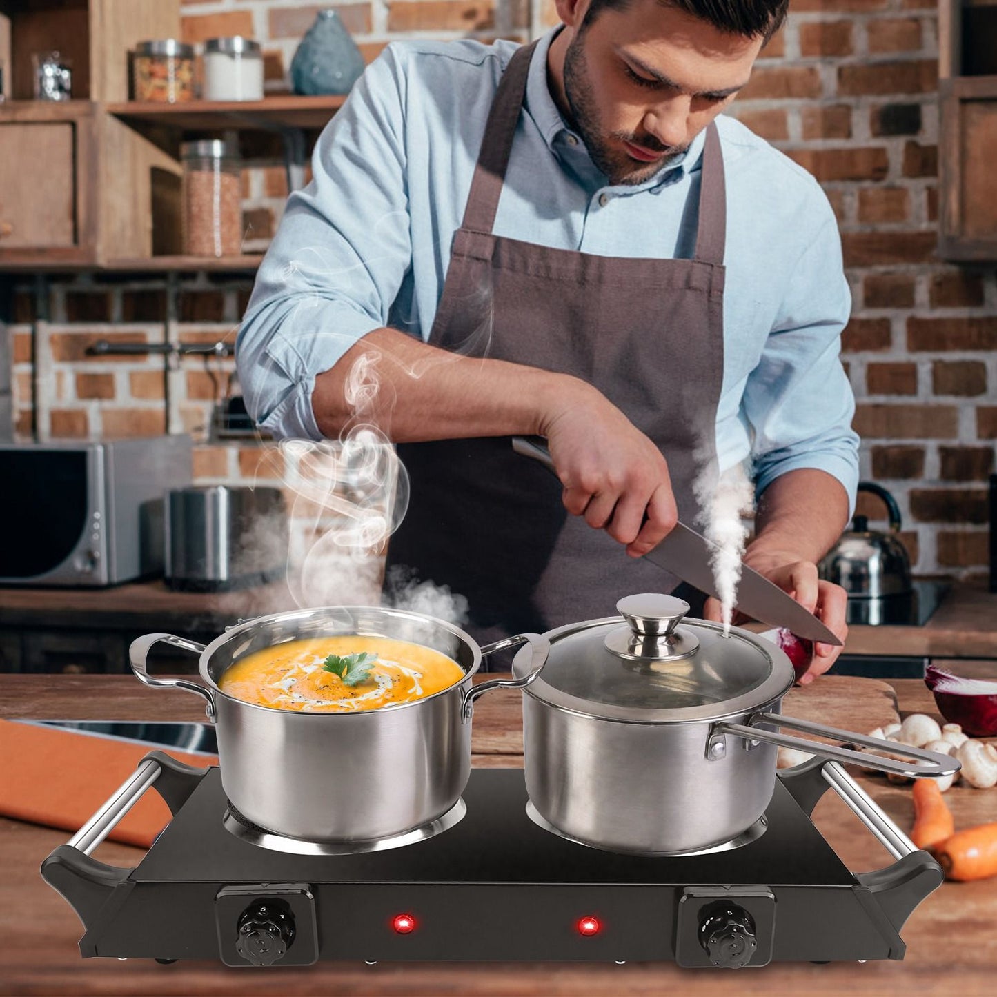 2000W Portable Dual Coil Hot Plate Stove with 5 Temp Settings - Perfect for RVs & Small Spaces