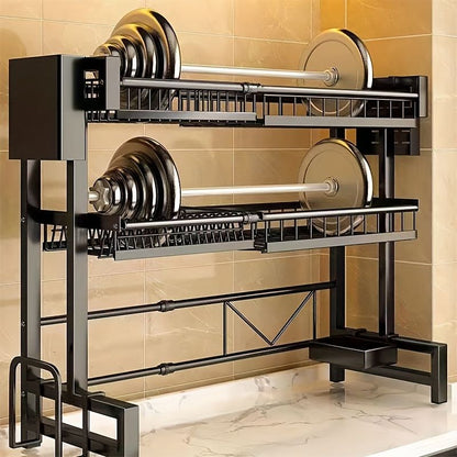 Retractable Black Dish Storage Rack for Kitchen Sink - Multilayer Countertop Organizer