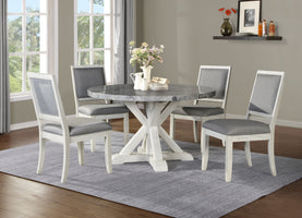 Elegant Dark Gray 5-Piece Round Dining Set with Marble Top and Rustic White Base