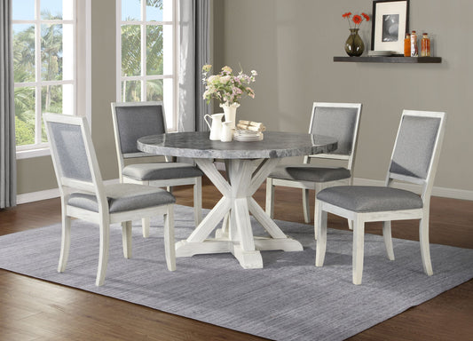Elegant Dark Gray 5-Piece Round Dining Set with Marble Top and Rustic White Base