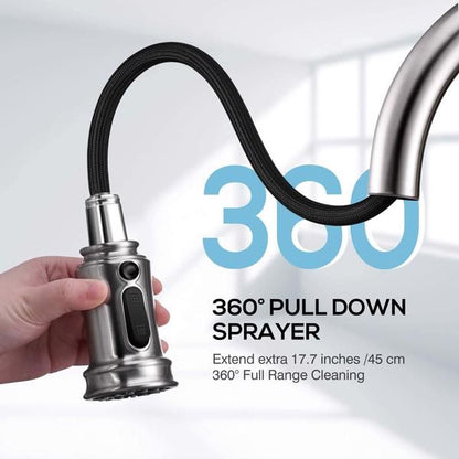 Kitchen Faucet- 3 Modes Pull Down Sprayer Kitchen Sink Faucet; Brushed Nickel Kitchen Faucet Single Handle; 1or3 Holes with Deck Plate; 100% Lead-Free for RV/House