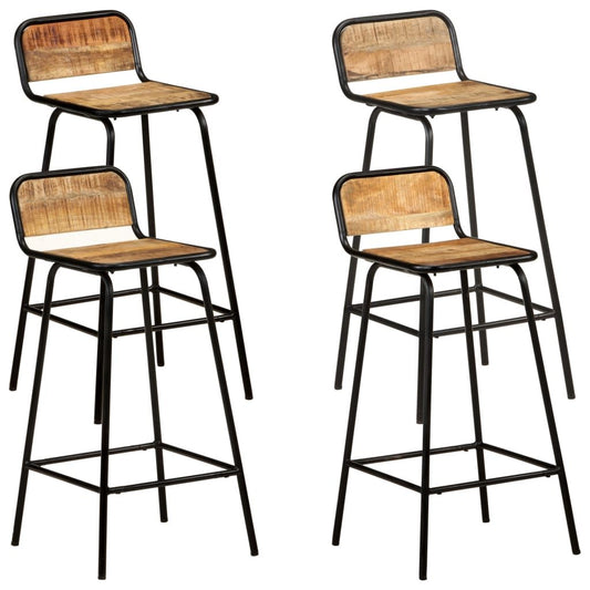 Stylish 4-Piece Solid Mango Wood Bar Stool Set with Powder-Coated Steel Frame