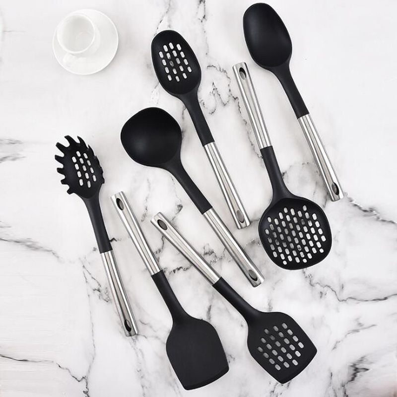 Premium 7-Piece Non-Stick Silicone Kitchen Utensil Set with Durable Stainless Steel Handles