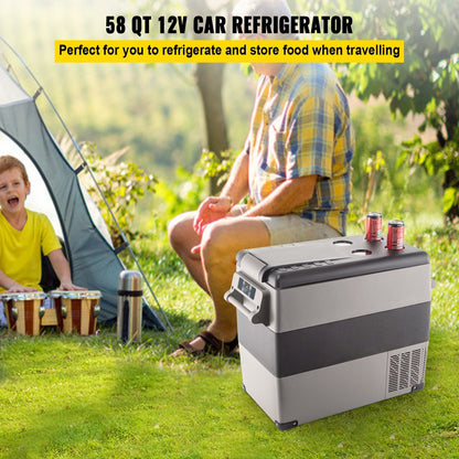 VEVOR 58 Quart Dual Zone Portable Car Refrigerator, 12V DC & 110-240V AC Freezer Cooler for RV, Camping, and Home Use