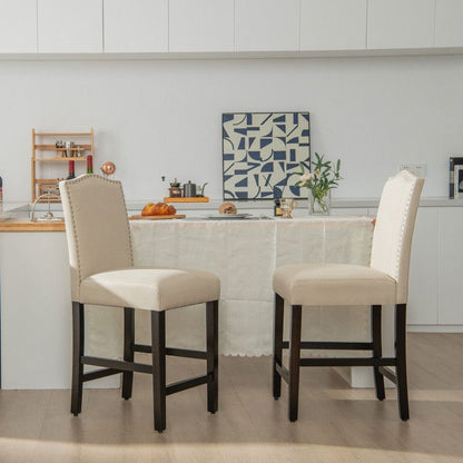 Elegant 25" Upholstered Counter Height Bar Stools - Comfort & Style with Rubber Wood Support (Set of 2)