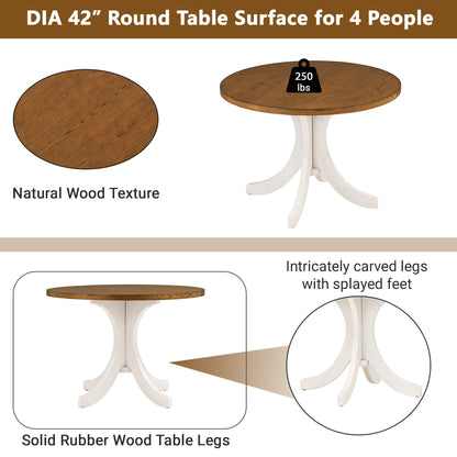 Elegant Walnut Round Dining Set for 4 - Mid-Century Modern with Upholstered Chairs