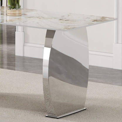 Modern rectangular dining table, imitation marbled rock plate table top, stainless steel table legs, suitable for kitchen, dining room, living room 63 inches * 31.4 inches.