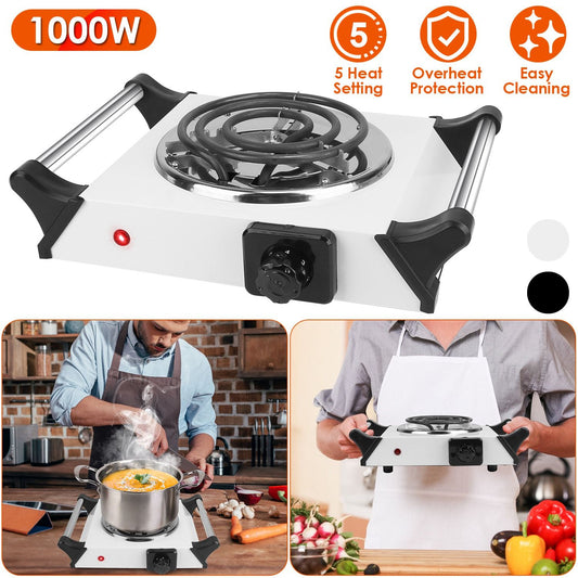 Versatile 1000W Portable Coil Hot Plate with 5 Temperature Settings - Ideal for Camping & Road Trips!