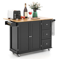 Versatile Rustic Kitchen Cart with Expandable Drop-Leaf Top and Ample Storage Solutions