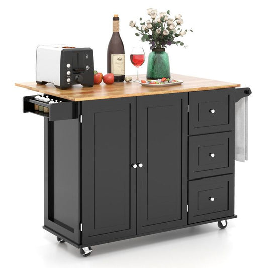 Versatile Rustic Kitchen Cart with Expandable Drop-Leaf Top and Ample Storage Solutions