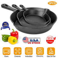 Ultimate 3-Piece Pre-Seasoned Cast Iron Skillet Set – Versatile & Non-Stick Cookware for Every Meal!