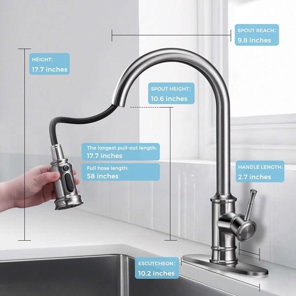 Kitchen Faucet- 3 Modes Pull Down Sprayer Kitchen Sink Faucet; Brushed Nickel Kitchen Faucet Single Handle; 1or3 Holes with Deck Plate; 100% Lead-Free for RV/House