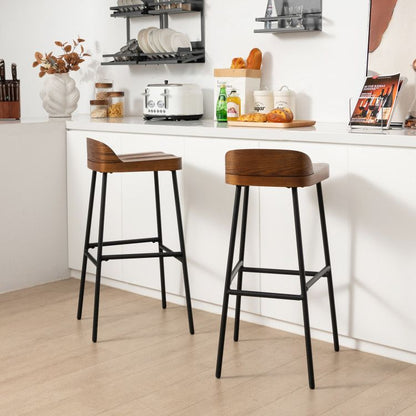 Elegant Industrial Low Back Bar Stools - Set of 2 with Footrests for Ultimate Comfort