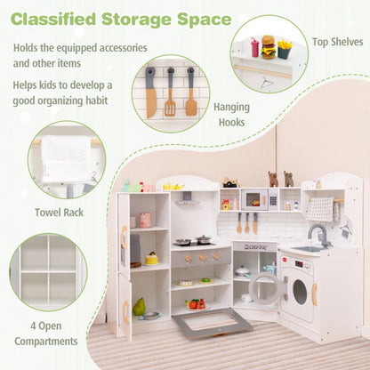 Toddler Corner Play Kitchen with Range Hood Ice Maker