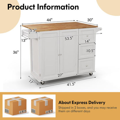 Versatile Rustic Kitchen Cart with Expandable Drop-Leaf Top and Ample Storage Solutions