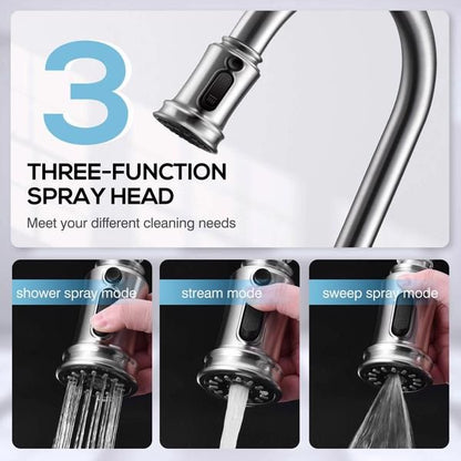 Kitchen Faucet- 3 Modes Pull Down Sprayer Kitchen Sink Faucet; Brushed Nickel Kitchen Faucet Single Handle; 1or3 Holes with Deck Plate; 100% Lead-Free for RV/House