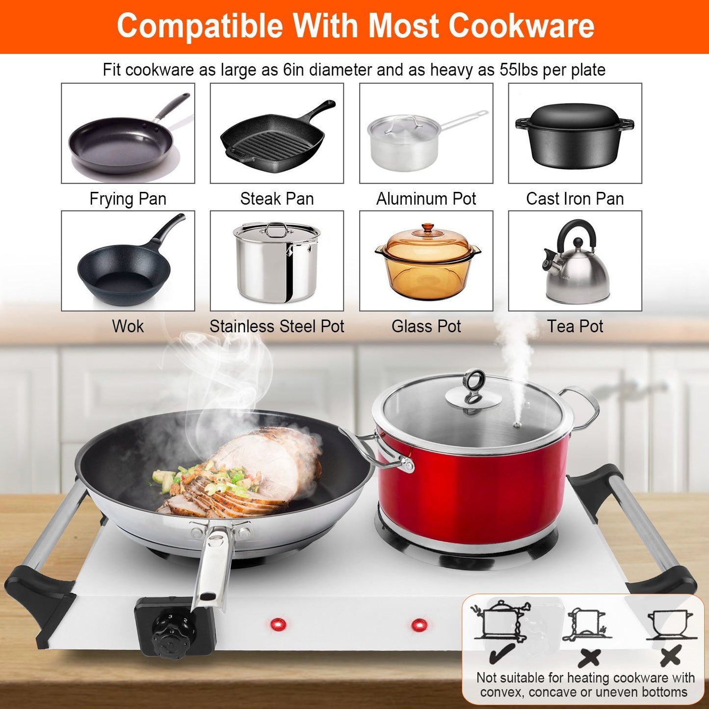 2000W Portable Dual Coil Hot Plate Stove with 5 Temp Settings - Perfect for RVs & Small Spaces