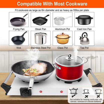 2000W Portable Dual Coil Hot Plate Stove with 5 Temp Settings - Perfect for RVs & Small Spaces