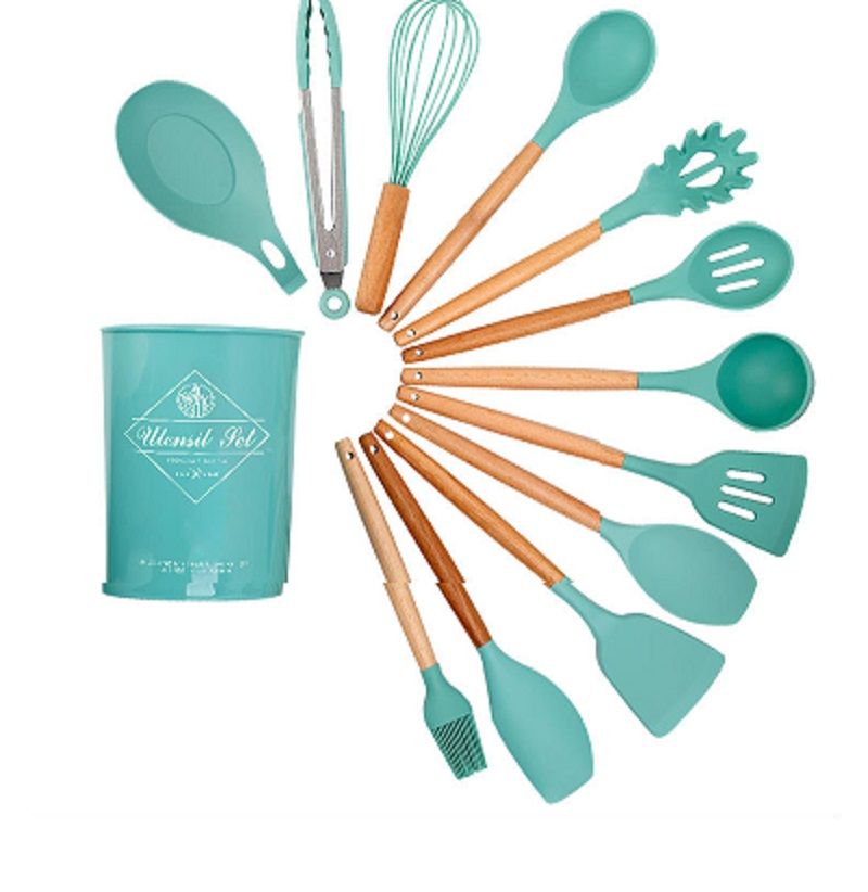 Premium 12-Piece Silicone Kitchen Utensil Set with Wooden Handles – Perfect for Non-Stick Cookware!