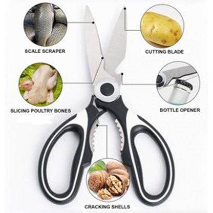 Ultimate 6-in-1 Kitchen Shears: Heavy-Duty Stainless Steel Scissors with Bottle Opener & Nut Cracker