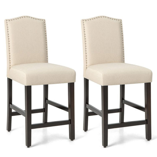 Elegant 25" Upholstered Counter Height Bar Stools - Comfort & Style with Rubber Wood Support (Set of 2)