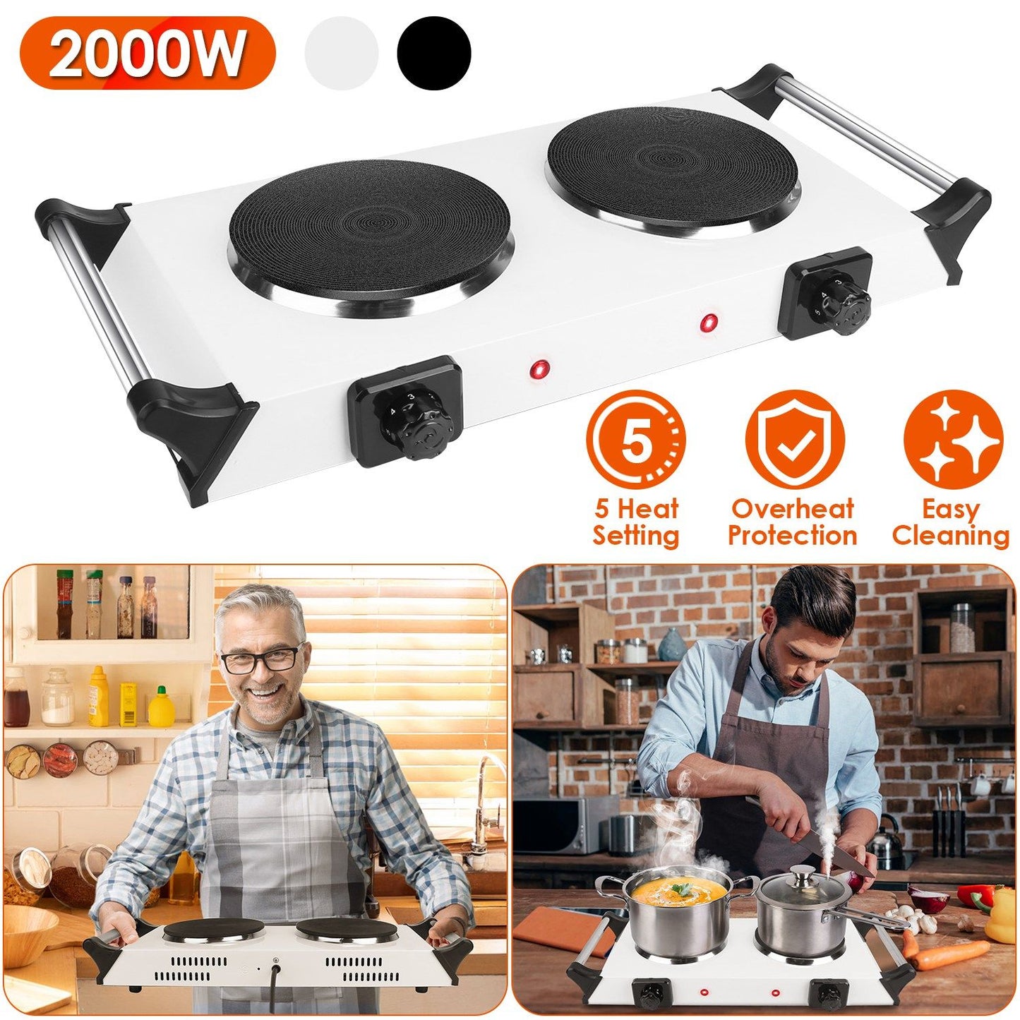 2000W Portable Dual Coil Hot Plate Stove with 5 Temp Settings - Perfect for RVs & Small Spaces