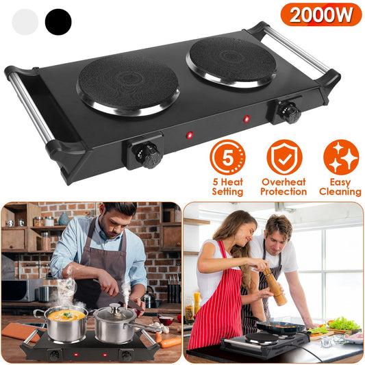 2000W Portable Dual Coil Hot Plate Stove with 5 Temp Settings - Perfect for RVs & Small Spaces