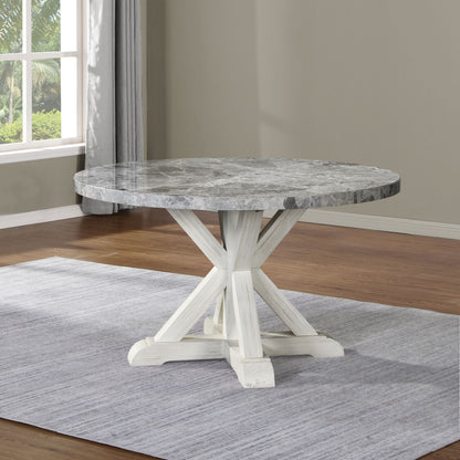 Elegant Dark Gray 5-Piece Round Dining Set with Marble Top and Rustic White Base