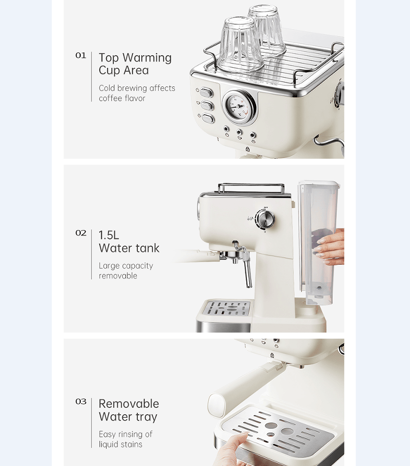 PSCM3120 1350W Semi-automatic Espresso Machine Espresso Machine Cold / Hot Epresso 20Bar (ULKA) High pressure pump pressure temperature regulation