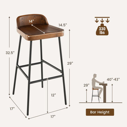 Elegant Industrial Low Back Bar Stools - Set of 2 with Footrests for Ultimate Comfort