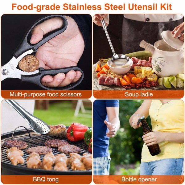 19-Piece Portable Camping Cooking Set with Organizer - Essential Outdoor Utensils for BBQ and Picnics