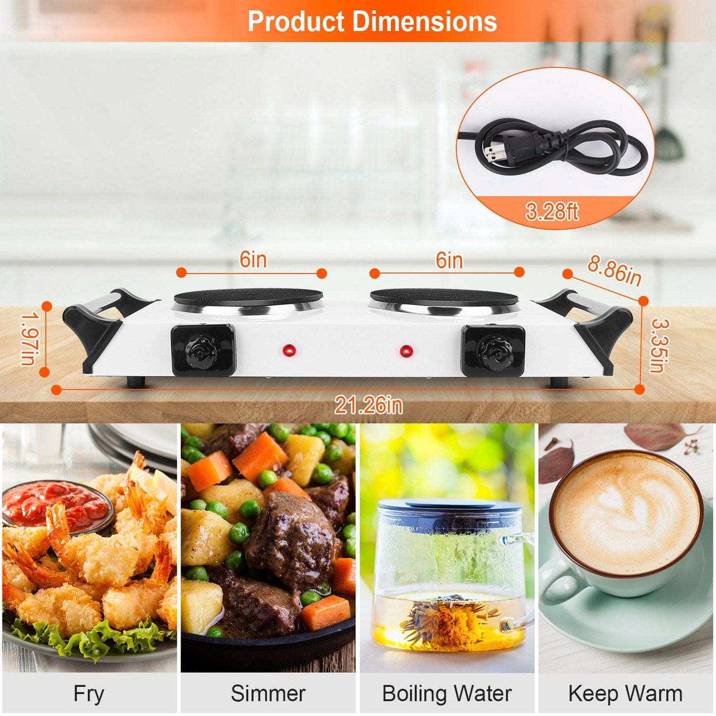 2000W Portable Dual Coil Hot Plate Stove with 5 Temp Settings - Perfect for RVs & Small Spaces