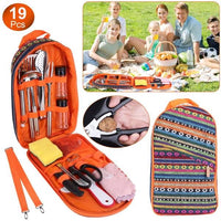 19-Piece Portable Camping Cooking Set with Organizer - Essential Outdoor Utensils for BBQ and Picnics