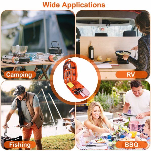 19-Piece Portable Camping Cooking Set with Organizer - Essential Outdoor Utensils for BBQ and Picnics