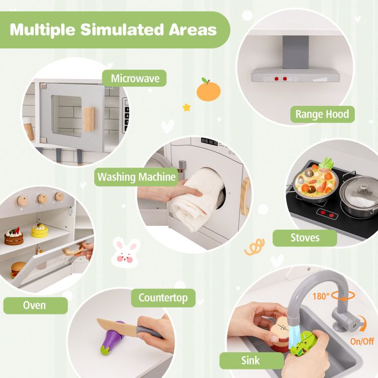 Toddler Corner Play Kitchen with Range Hood Ice Maker