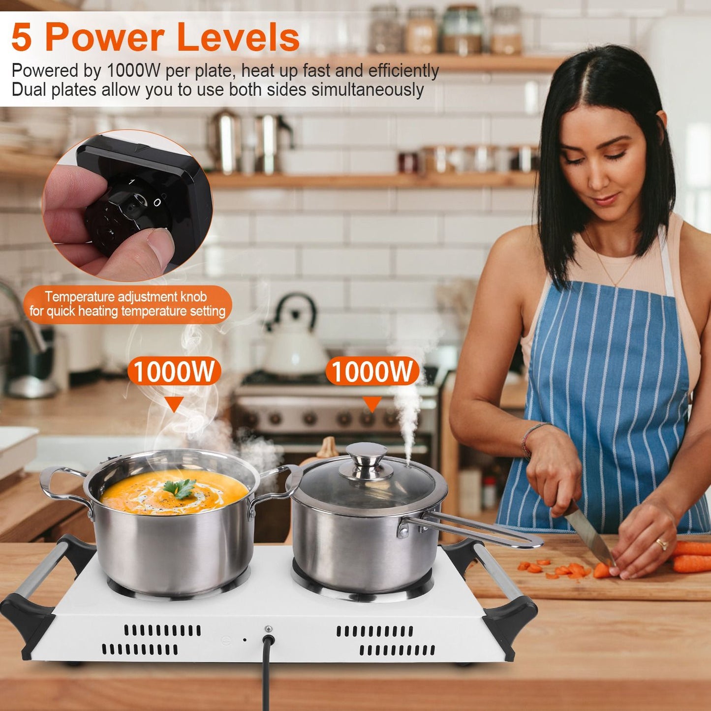 2000W Portable Dual Coil Hot Plate Stove with 5 Temp Settings - Perfect for RVs & Small Spaces