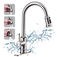 Kitchen Faucet- 3 Modes Pull Down Sprayer Kitchen Sink Faucet; Brushed Nickel Kitchen Faucet Single Handle; 1or3 Holes with Deck Plate; 100% Lead-Free for RV/House