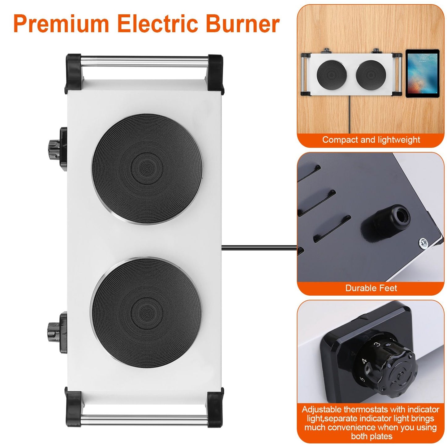 2000W Portable Dual Coil Hot Plate Stove with 5 Temp Settings - Perfect for RVs & Small Spaces