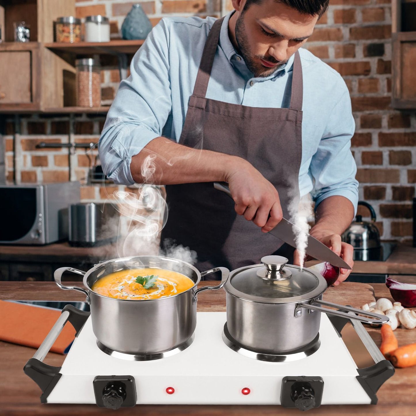 2000W Portable Dual Coil Hot Plate Stove with 5 Temp Settings - Perfect for RVs & Small Spaces
