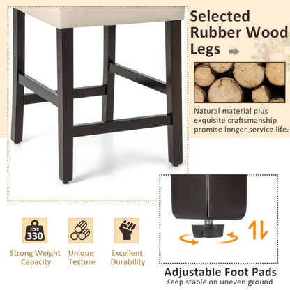 Elegant 25" Upholstered Counter Height Bar Stools - Comfort & Style with Rubber Wood Support (Set of 2)