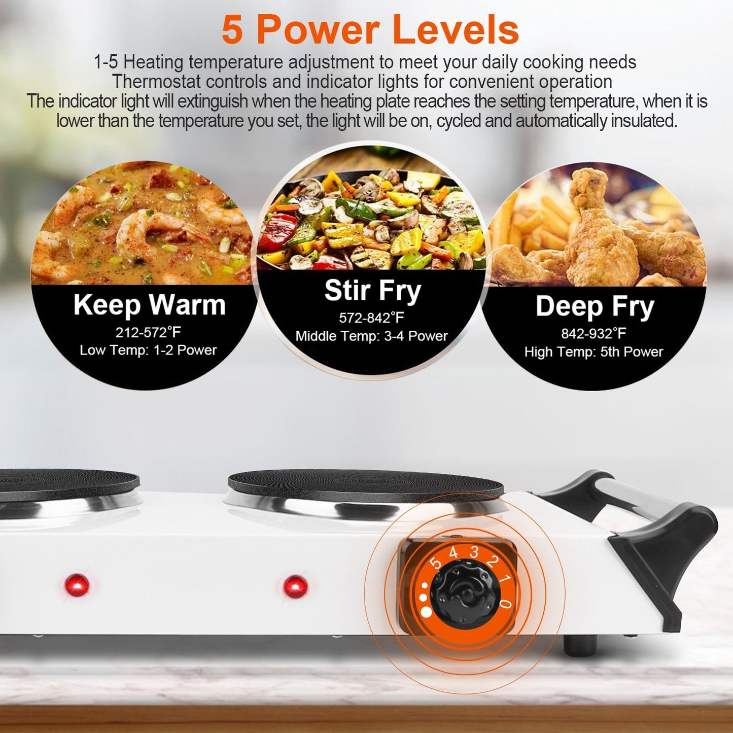 2000W Portable Dual Coil Hot Plate Stove with 5 Temp Settings - Perfect for RVs & Small Spaces